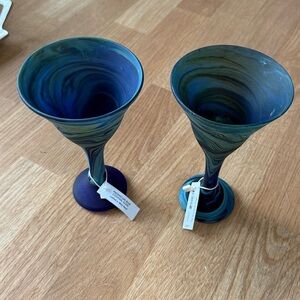 2 Brand New Phoenician Blue Swirl Cocktail Stemware Glasses